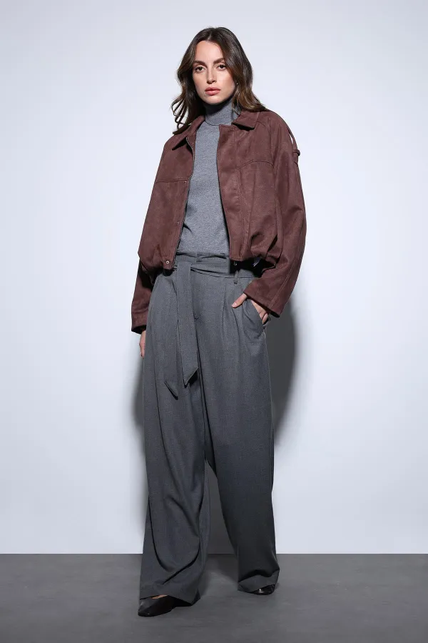 Antioch Kahve Süet Görünümlü Bomber Kadın Mont