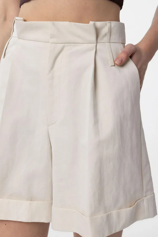 Antioch Taş Yüksek Bel Pensli  Kadın Bermuda Şort