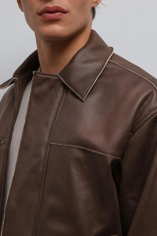 Veste pour homme Antioch Coffee Relax Fit en similicuir