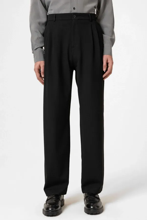 Pantalon Antioch noir à taille haute plissé et coupe décontractée pour homme