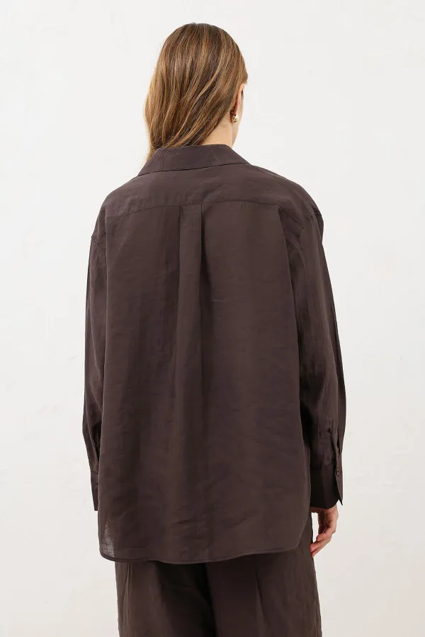 Antioch Dark Brown Draped Oversize Women's Shirt