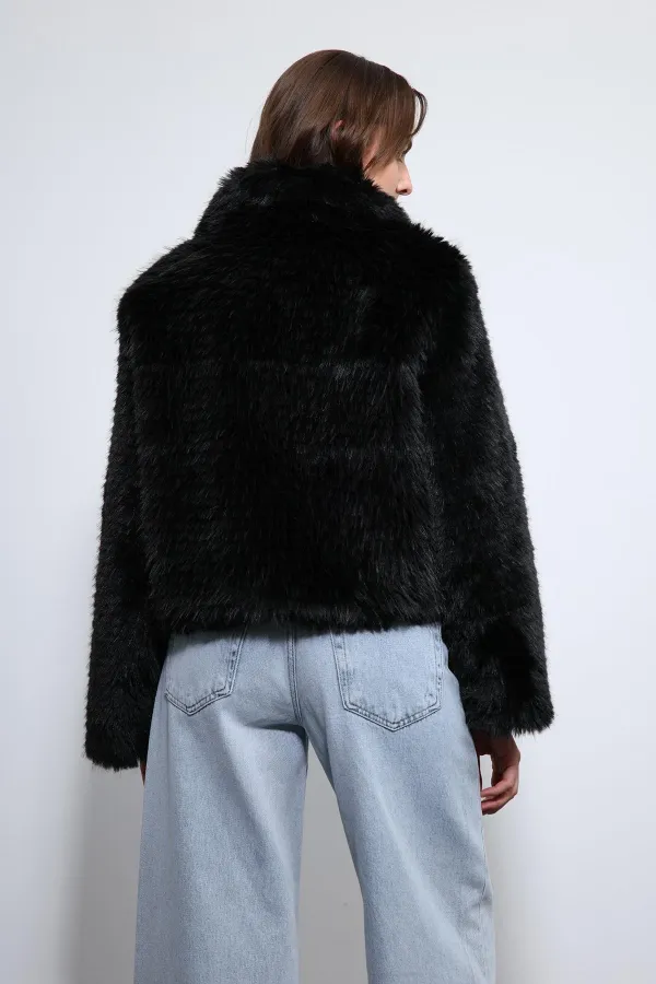 Antioch Siyah Peluş Görünümlü Mont