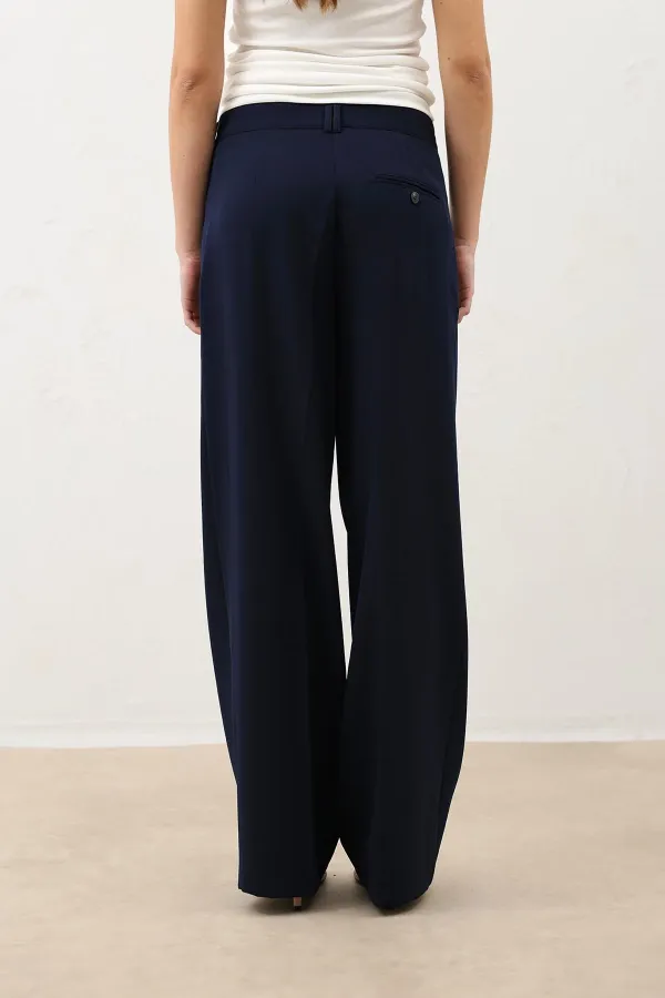 Antioch Navy Blue Wide Leg Women's Trousers with Pens Detail