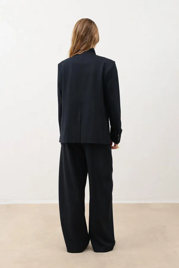 Antioch Lacivert Dik Yaka Kadın Blazer Ceket