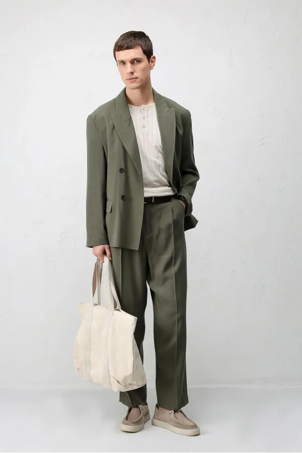 Antioch Khaki Modal Blend Relaxed Fit Men's Blazer Jacket