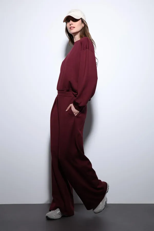 Antioch Bordo Geniş Paça Relaxed Kadın Takım