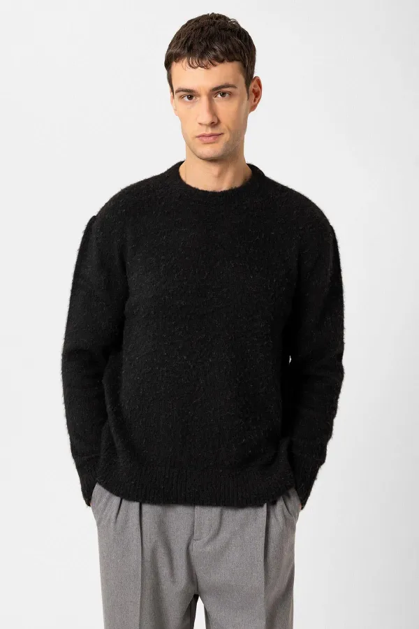 Antioch Siyah Yün Görünümlü Erkek Kazak