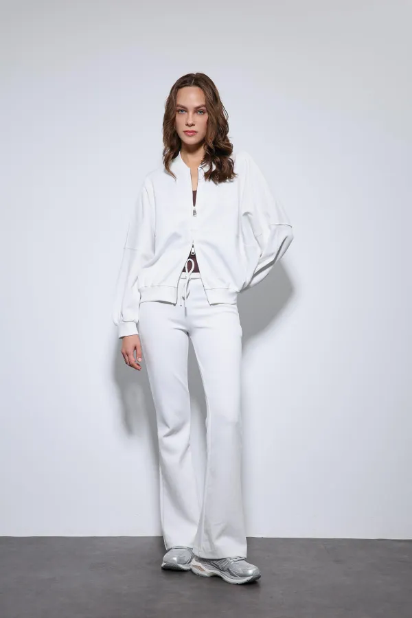 Antioch Off-White Bomber Jacket and Flare Pants Set