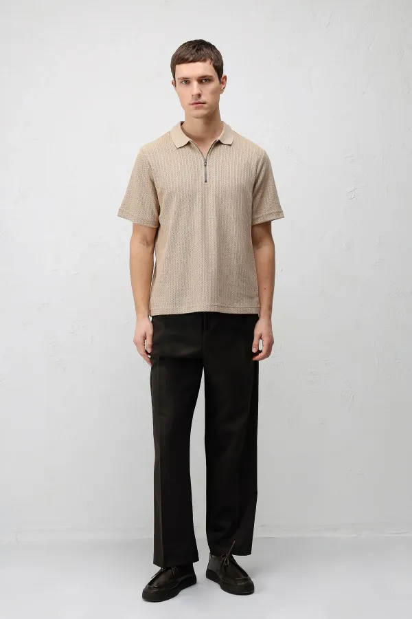 T-shirt homme Antioch beige à col polo texturé
