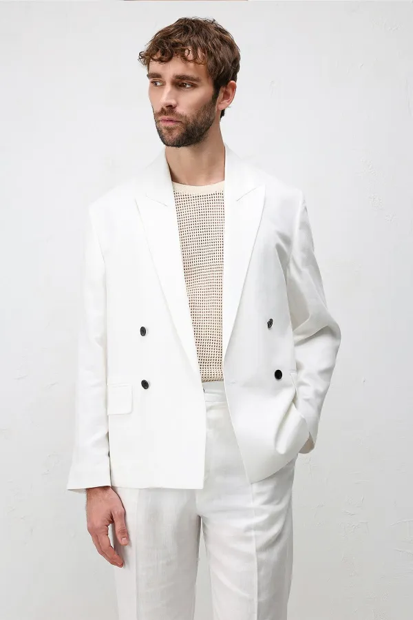 Veste blazer pour homme Antioch blanche coupe décontractée en lin mélangé