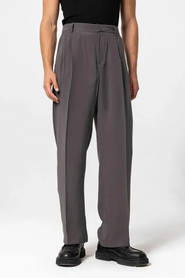 Antioch Antrasit Yüksek Bel Pileli Baggy Erkek Pantolon