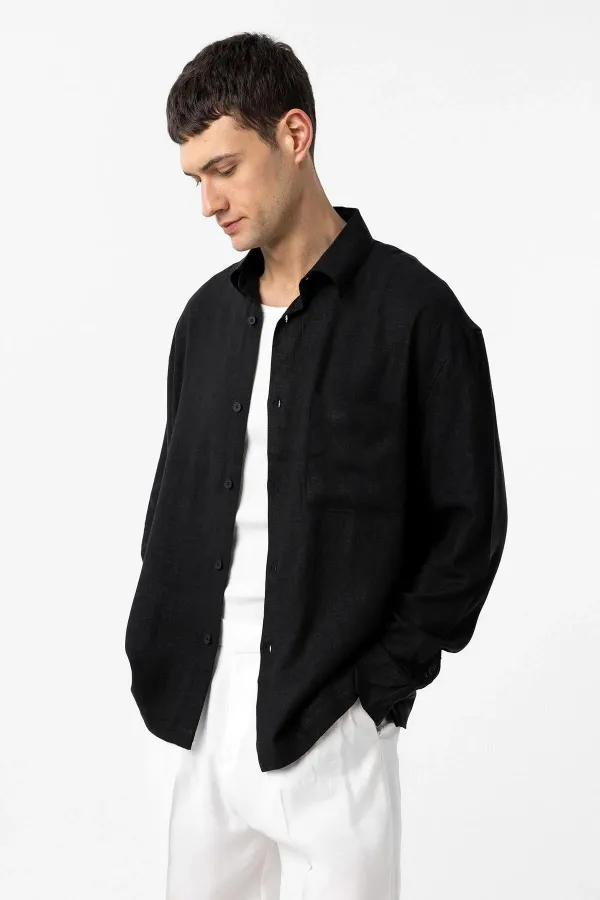Antioch Black Linen Blend Relax Fit Men's Shirt