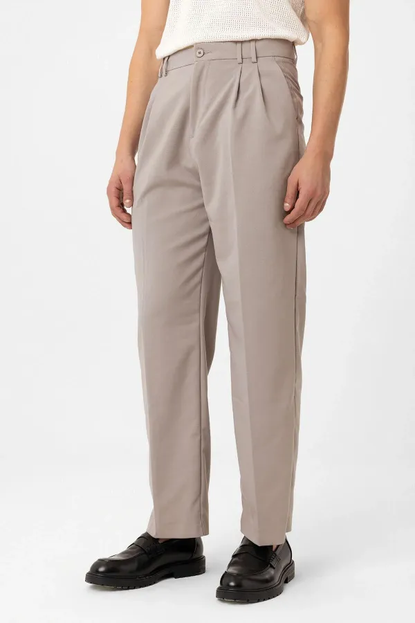 Antioch Bej Çift Pileli Baggy Fit Erkek Pantolon