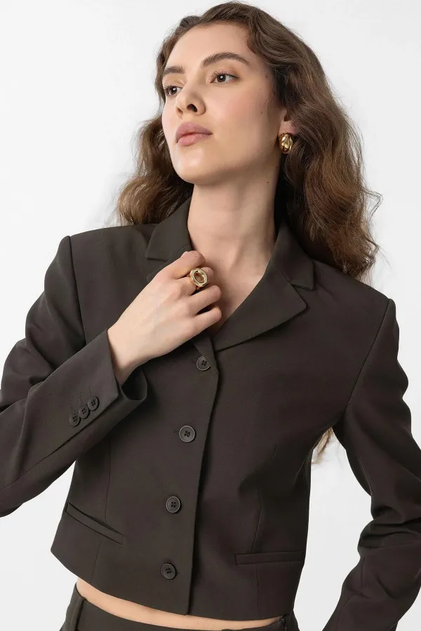 Antioch Khaki Crop Women's Blazer Jacket