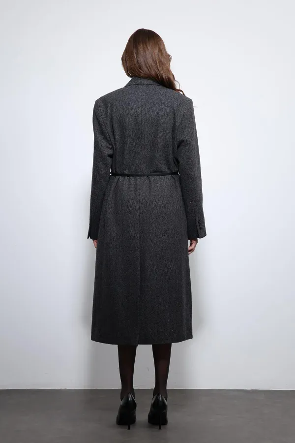 Manteau ceinturé à chevrons anthracite Antioch