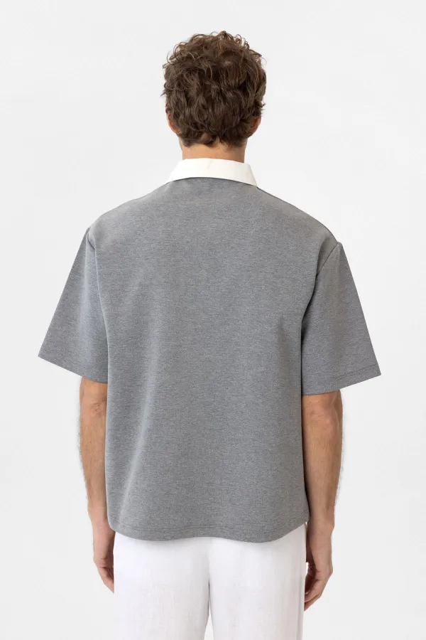 T-shirt homme Antioch gris à col contrastant et texture interlock
