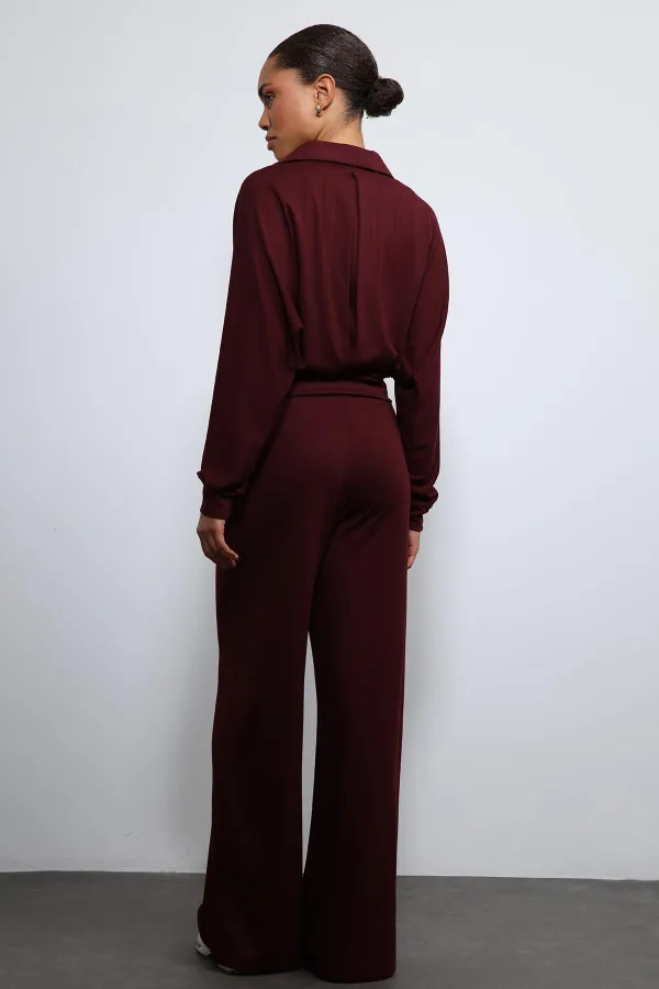 Antioch Bordo Geniş Paça Çizgili Eşofman Takım