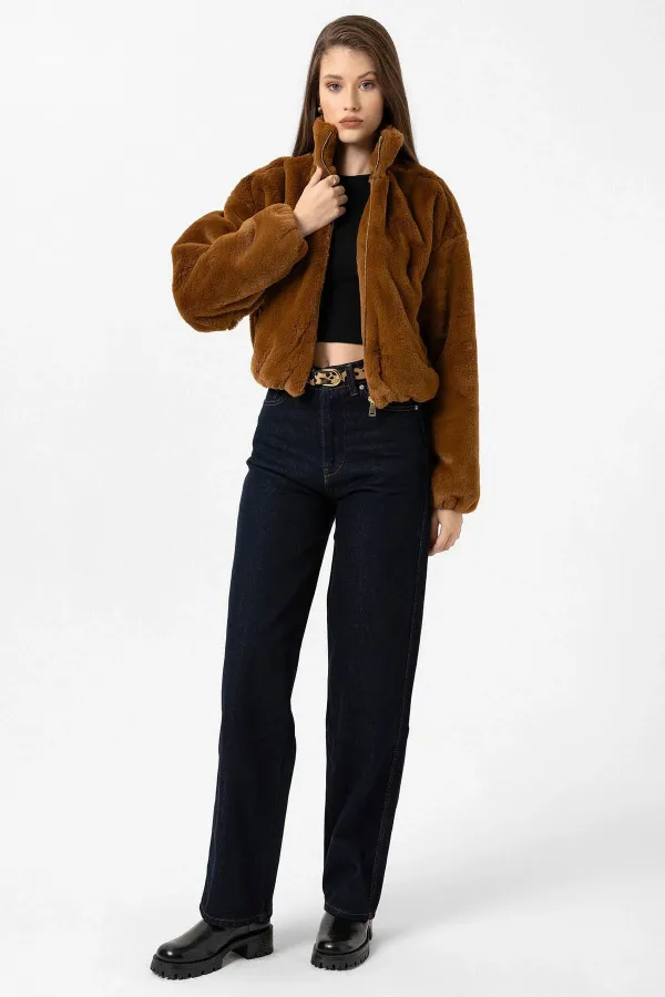 Manteau en fausse fourrure pour femme Antioch Coffee avec taille élastique