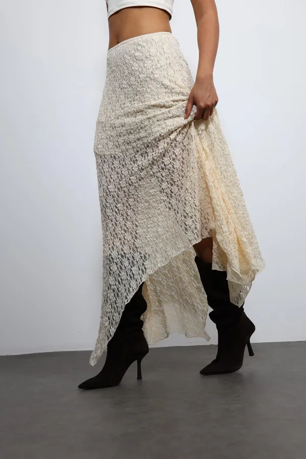Jupe midi en dentelle écrue Antioch