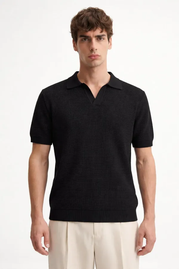 Antioch Siyah Dokulu Polo Yaka Erkek T-Shirt