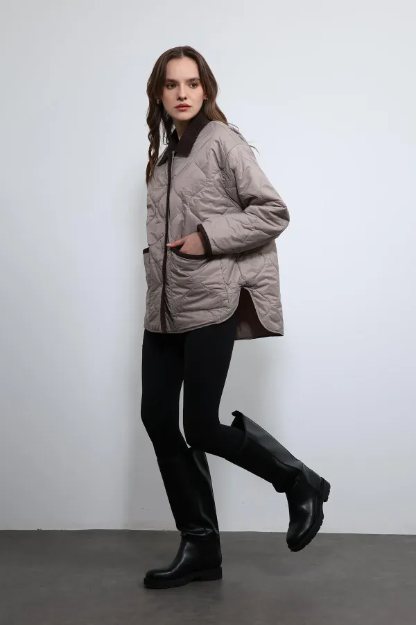 Antioch Bej Kontrast Yaka Desenli Mont