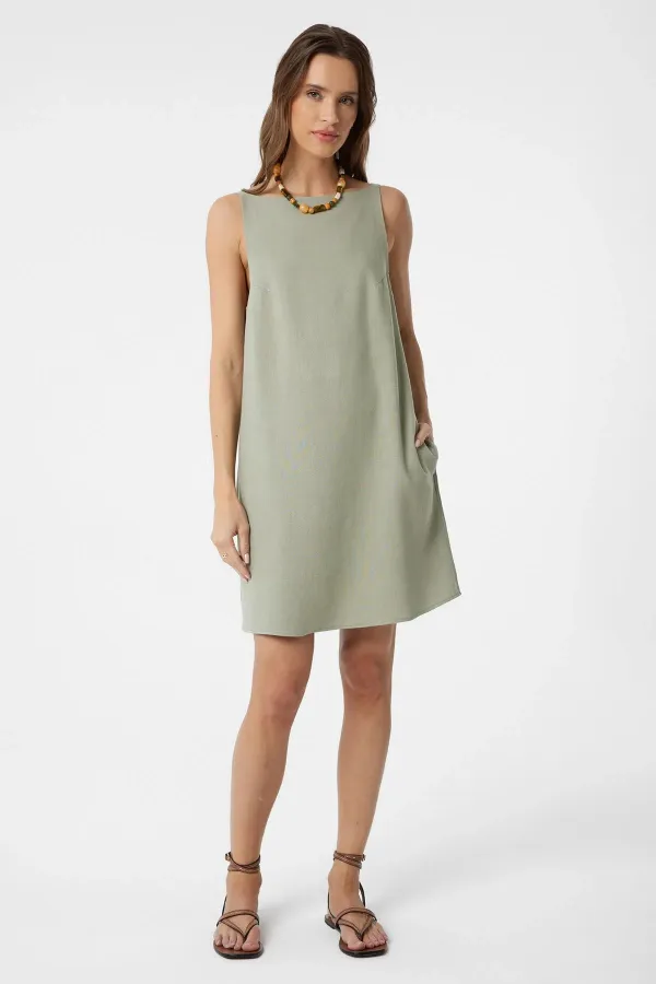 Robe courte Antioch en lin mélangé kaki pour femme