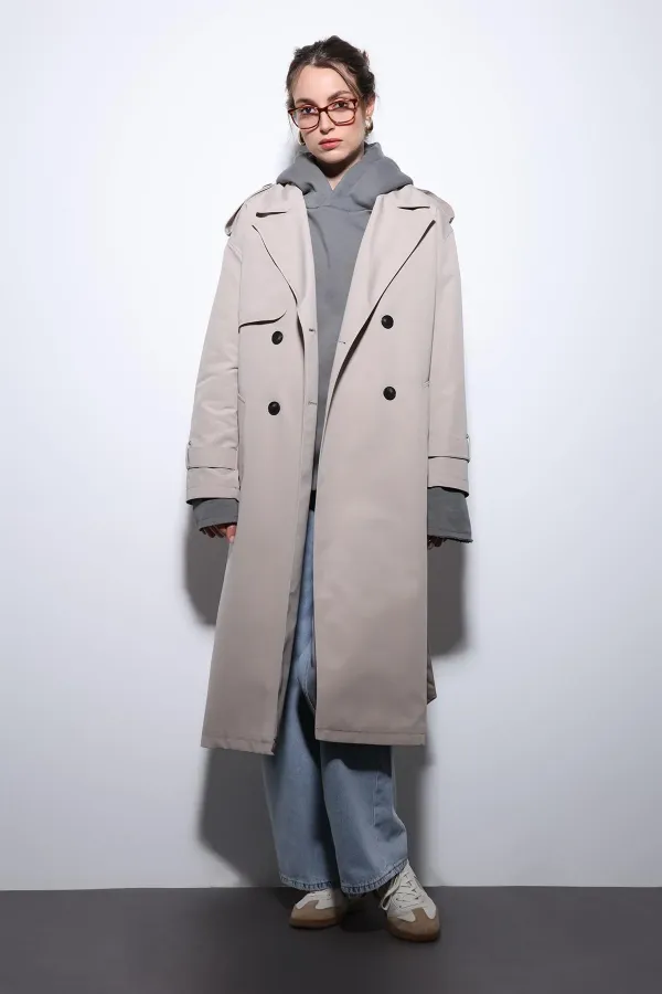 Trench-coat Antioch beige à double boutonnage et ceinture pour femme