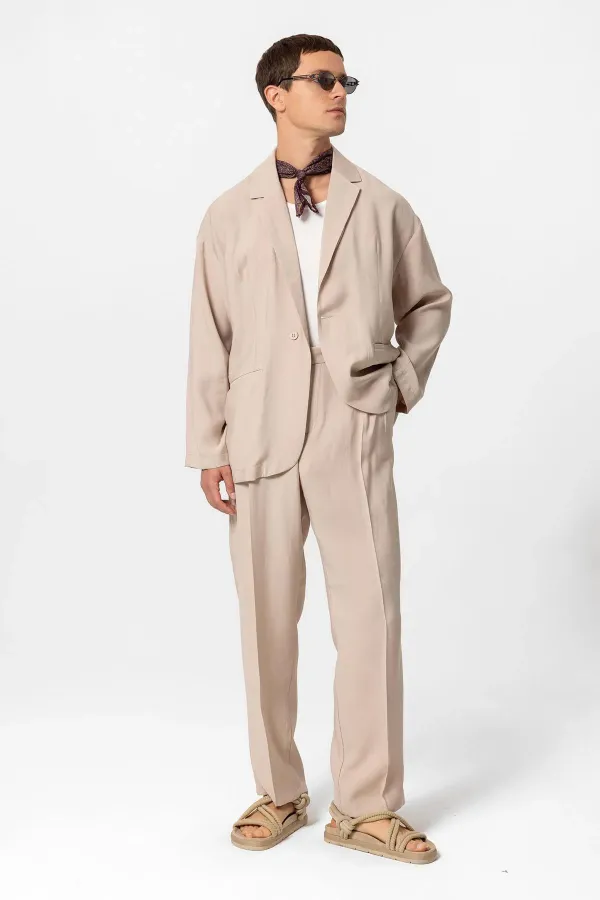 Antioch Bej Oversize Astarsız Erkek Blazer Ceket