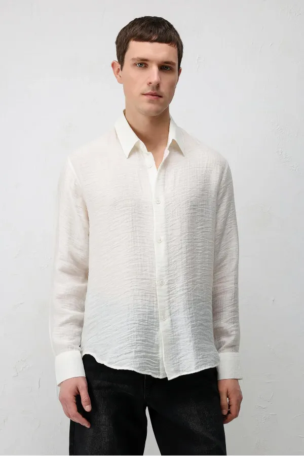Antioch Ekru Crinkled Relax Fit Erkek Gömlek