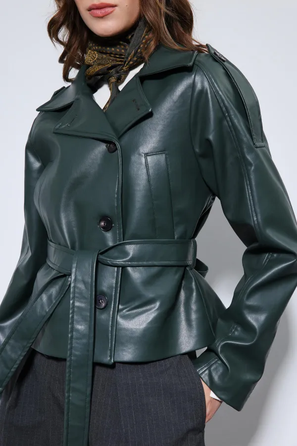 Veste en similicuir vert Antioch avec ceinture