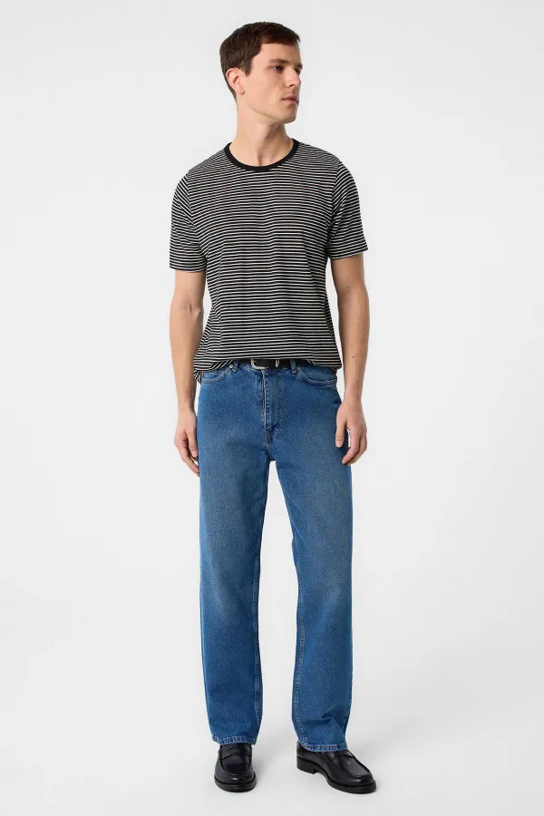 Antioch Siyah Regular Fit Çizgili Erkek T-Shirt