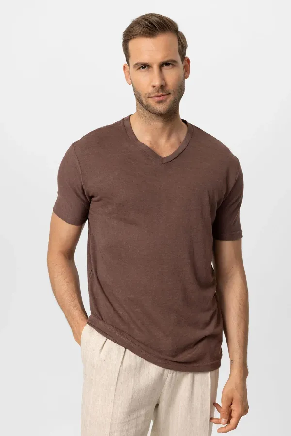 Antioch Açık Kahve V Yaka Basic Erkek T-Shirt