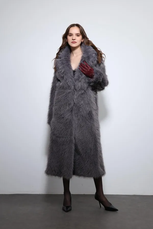 Antioch Anthracite Faux Fur Long Coat