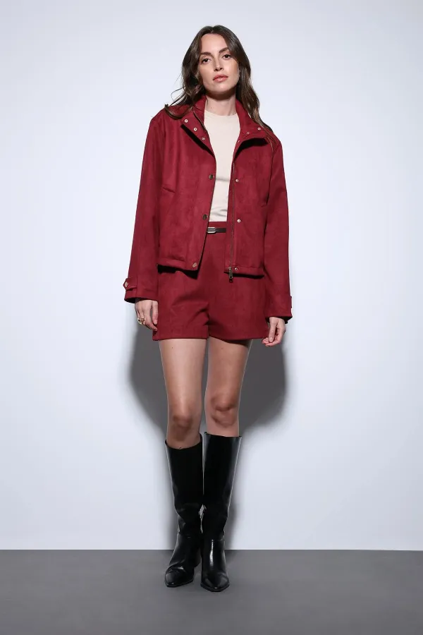 Veste bomber en daim bordeaux Antioch