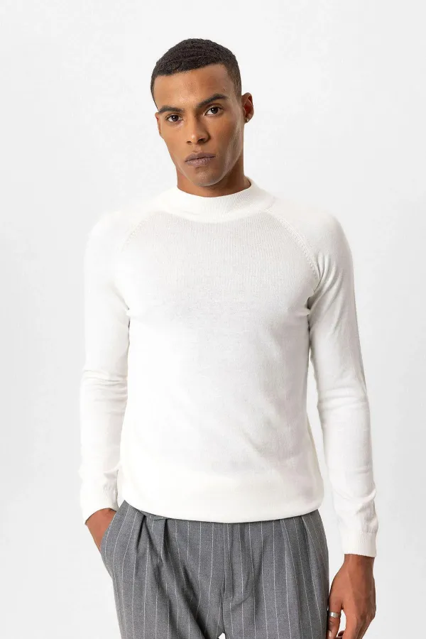 Pull en maille pour homme Antioch Ecru à col roulé semi-roulé
