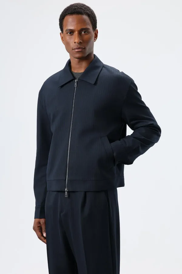 Antioch Lacivert Çizgili Mevsimlik Erkek Mont