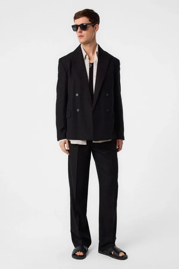Veste blazer pour homme Antioch noire coupe décontractée en lin mélangé