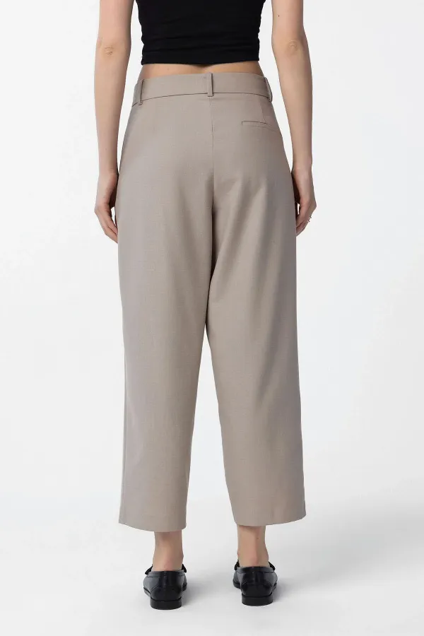 Antioch Beige Pleated Soft Ankle Length Women's Trousers