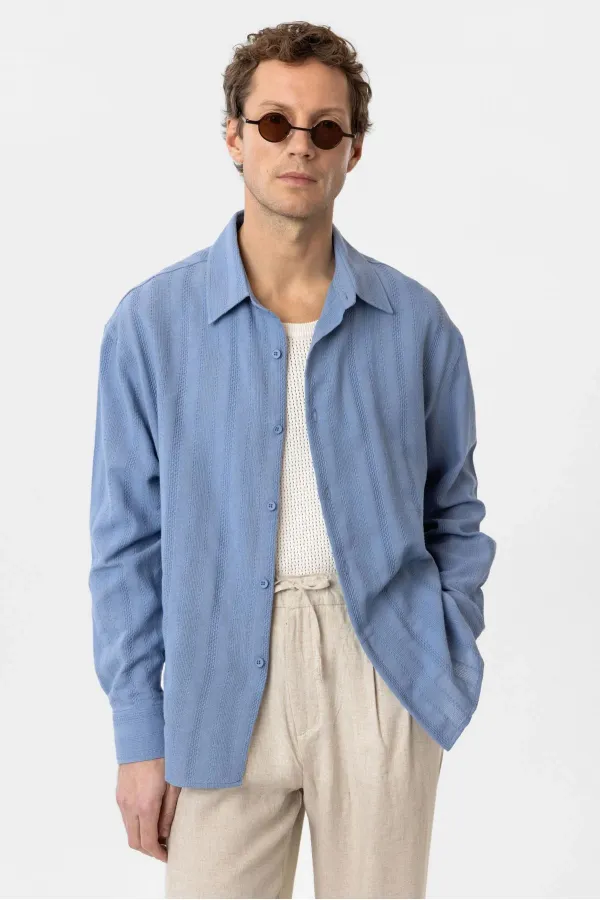 Antioch Bebe Blue Textured Jacquard Cotton Boys' Shirt