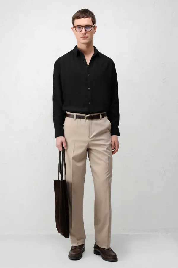 Antioch Siyah Modal Karışımlı Relax Fit Erkek Gömlek