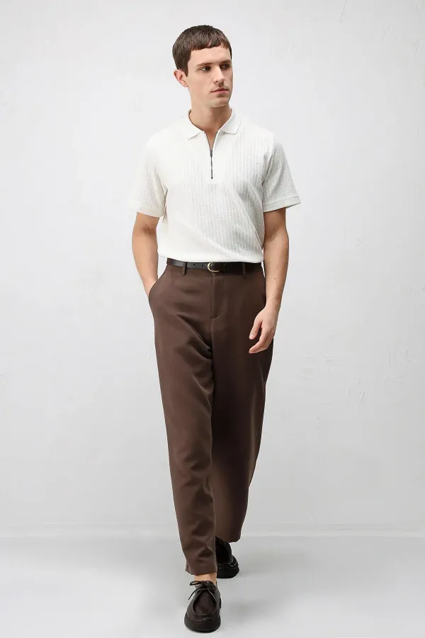 Antioch Beyaz Dokulu Örme Polo Yaka Erkek T-Shirt