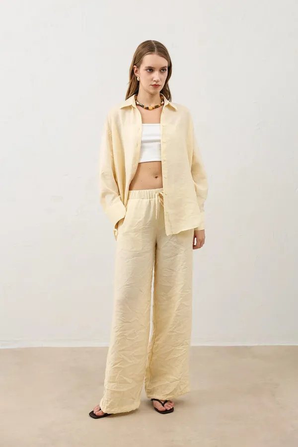 Antioch Sarı Dökümlü Oversize Kadın Gömlek