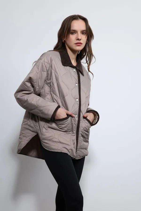 Antioch Bej Kontrast Yaka Desenli Mont