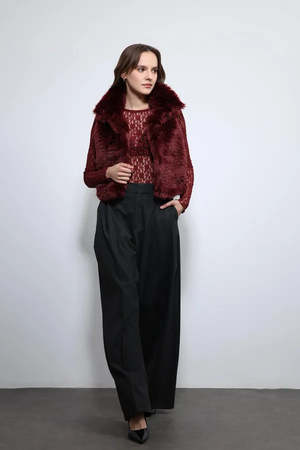 Gilet Antioch bordeaux aspect peluche