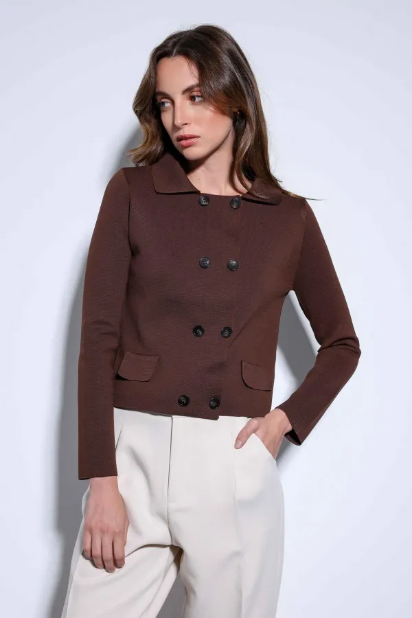 Antioch Kahve Kruvaze Kapama Kadın Triko Hırka