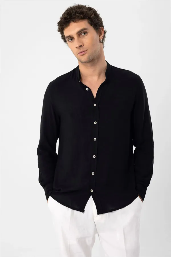 Antioch Black Mandarin Collar Men's Shirt