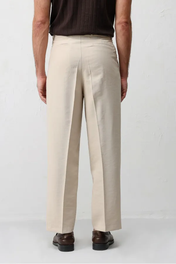 Antioch Bej Pileli Relaxed Fit Erkek Pantolon