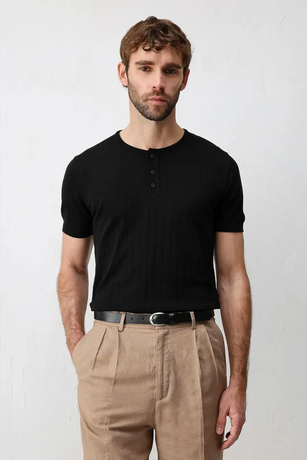 Antioch Siyah Dokulu Erkek Triko T-Shirt