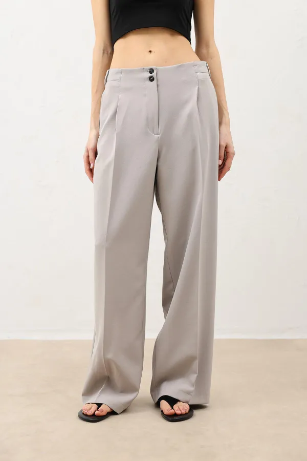 Antioch Light Grey Wide Leg Women's Trousers with Dart Detail