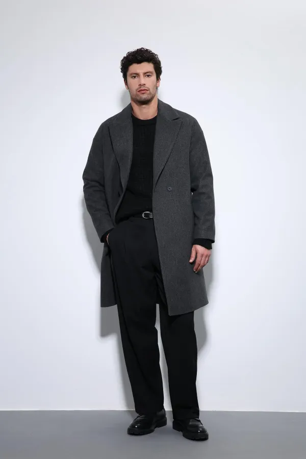 Antioch Antrasit Oversize Kruvaze Erkek Kaban